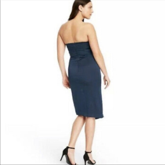 Cushnie Navy Blue Strapless Side-Slit Asymmetrical-Hem Dress Size 12 - Picture 3 of 14